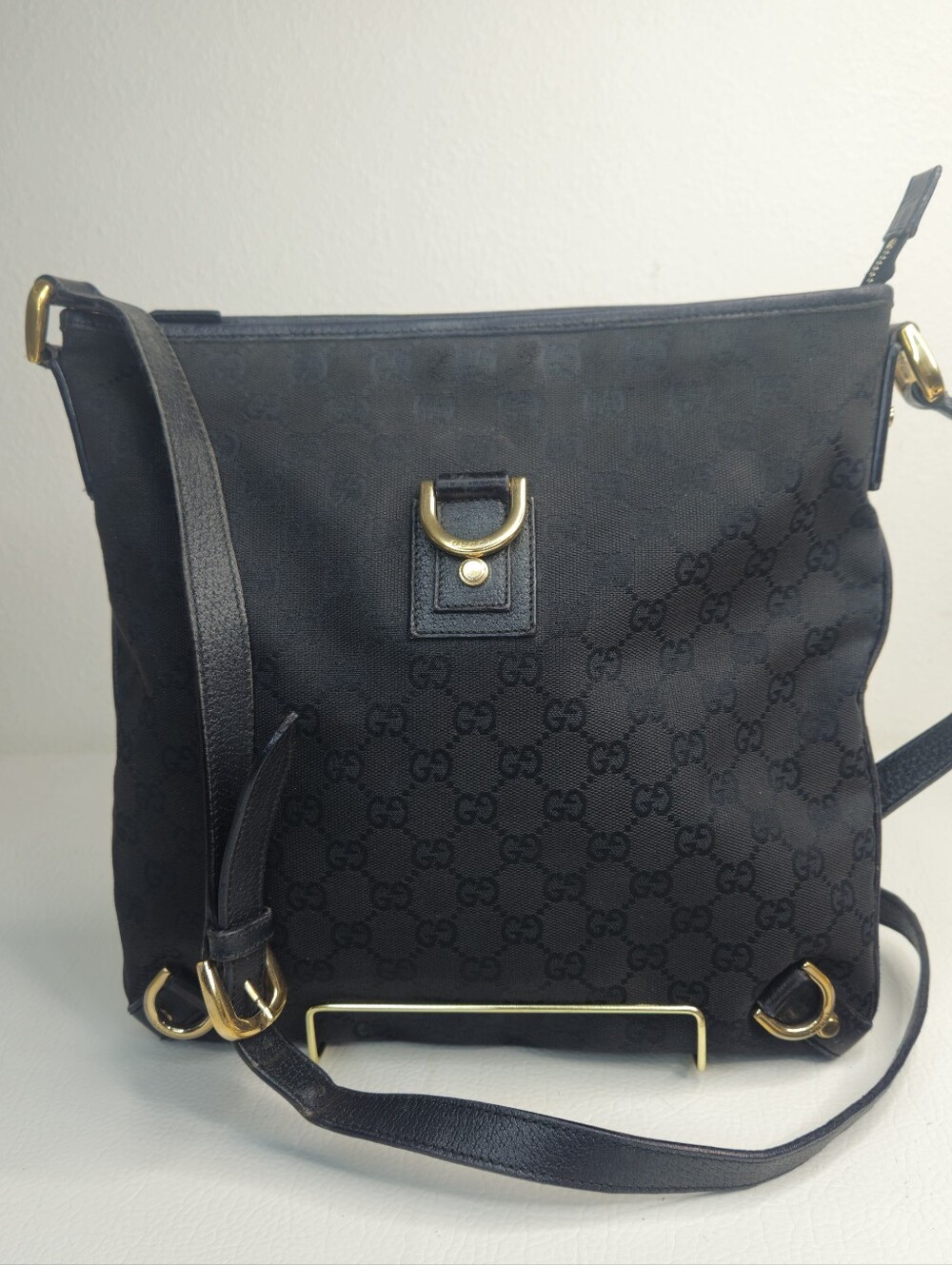 Gucci • Abbey D-Ring • GG Monogram Canvas • Black Gold • Crossbody Shoulder Bag